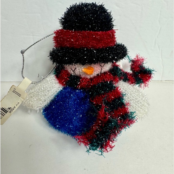 NWT. Fuzzy knit snowman ornament. Snowman has cute colorful scarf and hat. - Picture 3 of 7